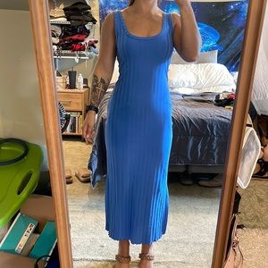 Blue body on dress with scallop details